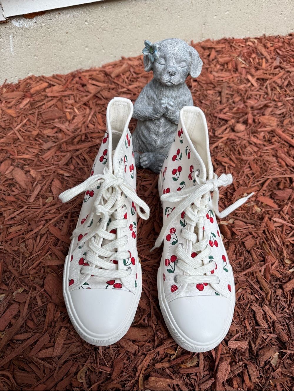 American Eagle Outfitters Cream High-Top Sneakers with Cherry Print
